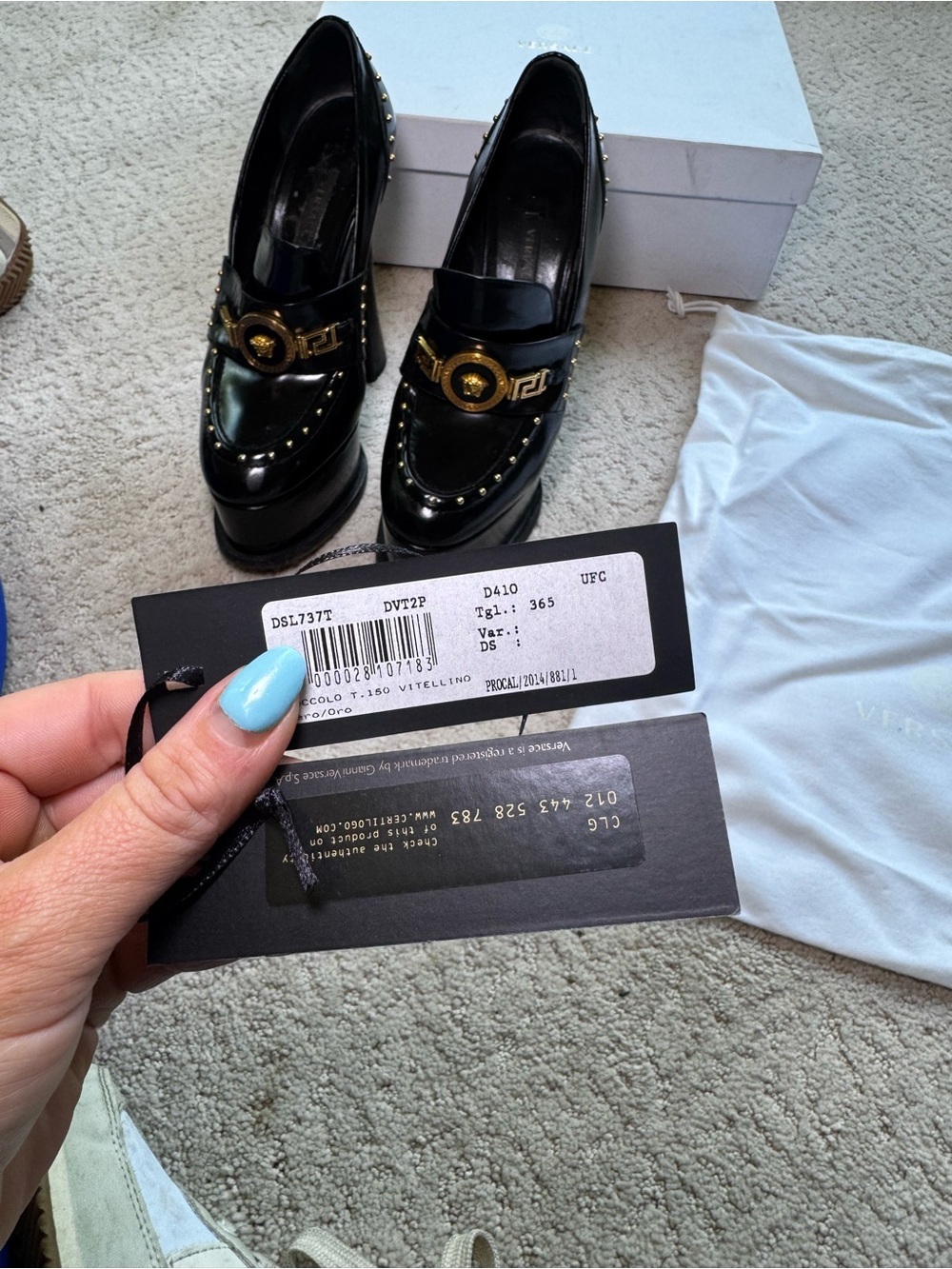 Versace Black Platform Gold Studded Loafer Platform Heels with Medallion - Picture 10 of 10